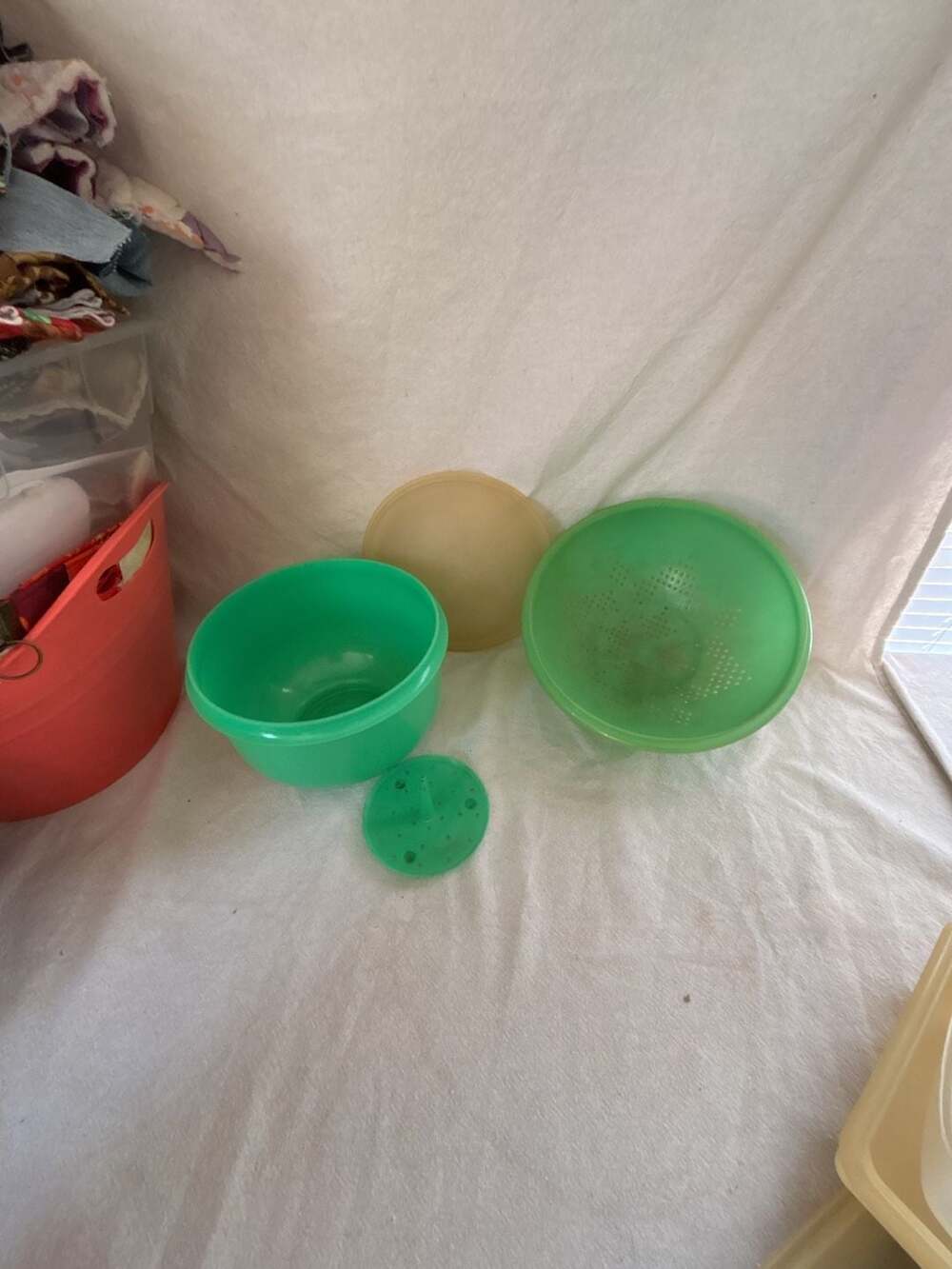 Vintage Tupperware Plastic Colander Strainer and Bowls Set Green Jadeite